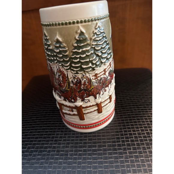 Budweiser Collectible Stein Winter Scene Horses Covered Bridge Ceramic Mug - Picture 2 of 4